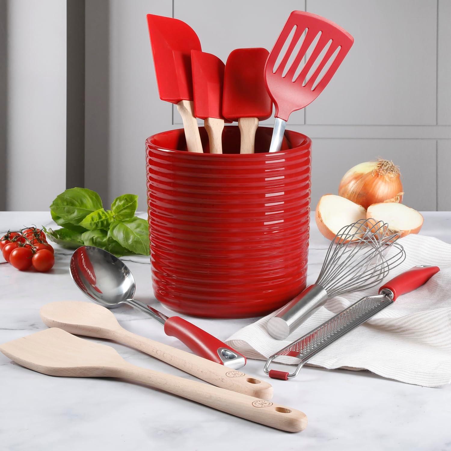 imageMartha Stewart 10 Piece Tools and Gadget Set WCeramic Crock Martha BlueRed
