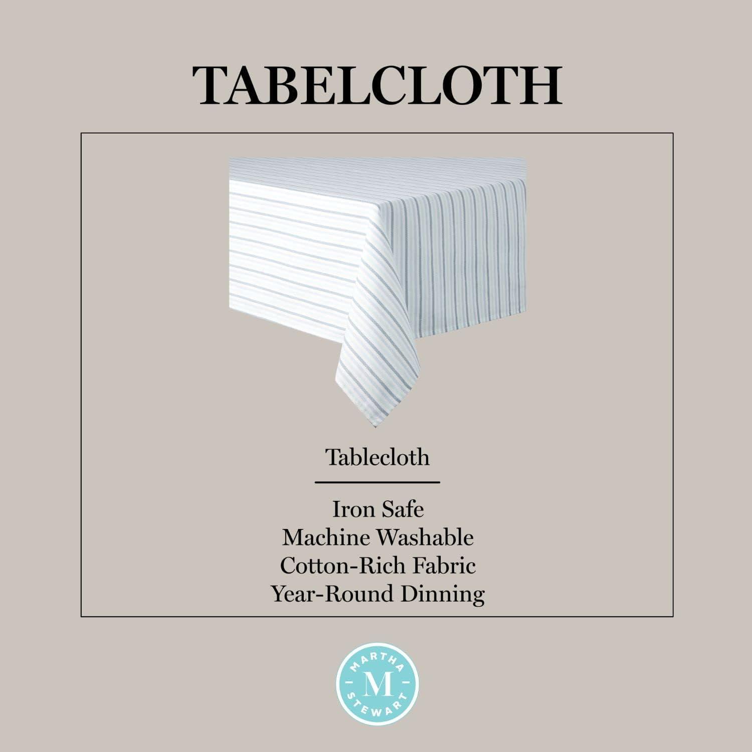 imageMartha Stewart Daisy Stripe Tablecloth Single Pack BeigeBrown 60x84Blue