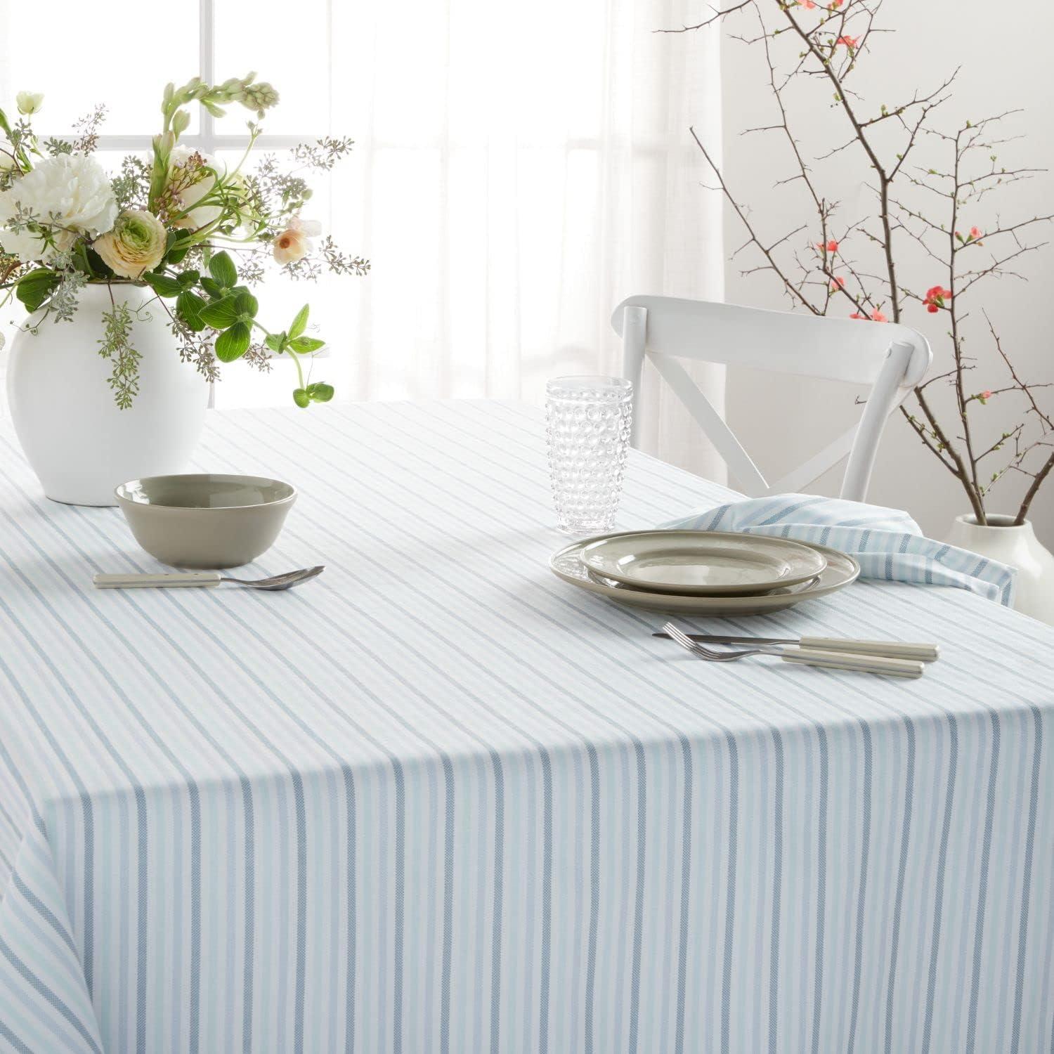 imageMartha Stewart Daisy Stripe Tablecloth Single Pack BeigeBrown 60x84Blue