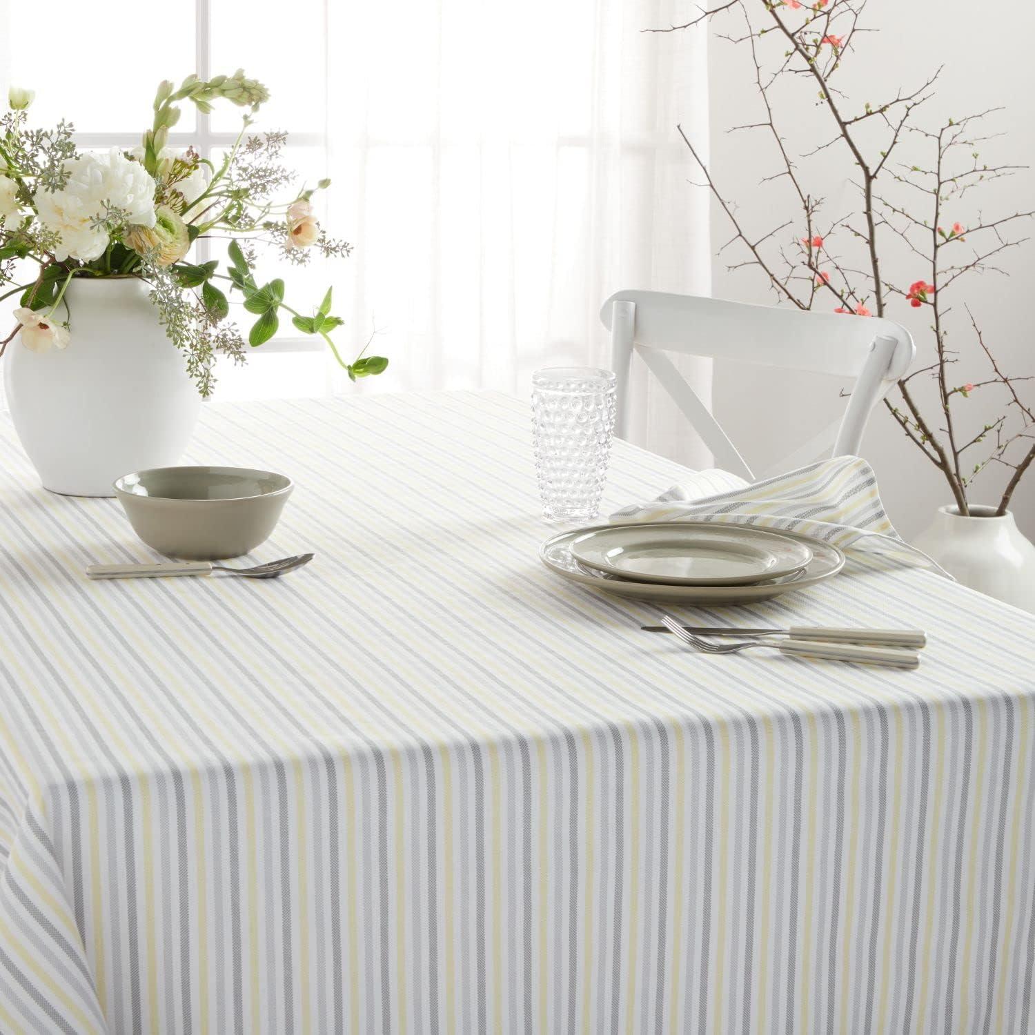imageMartha Stewart Daisy Stripe Tablecloth Single Pack BeigeBrown 60x84GreyYellow