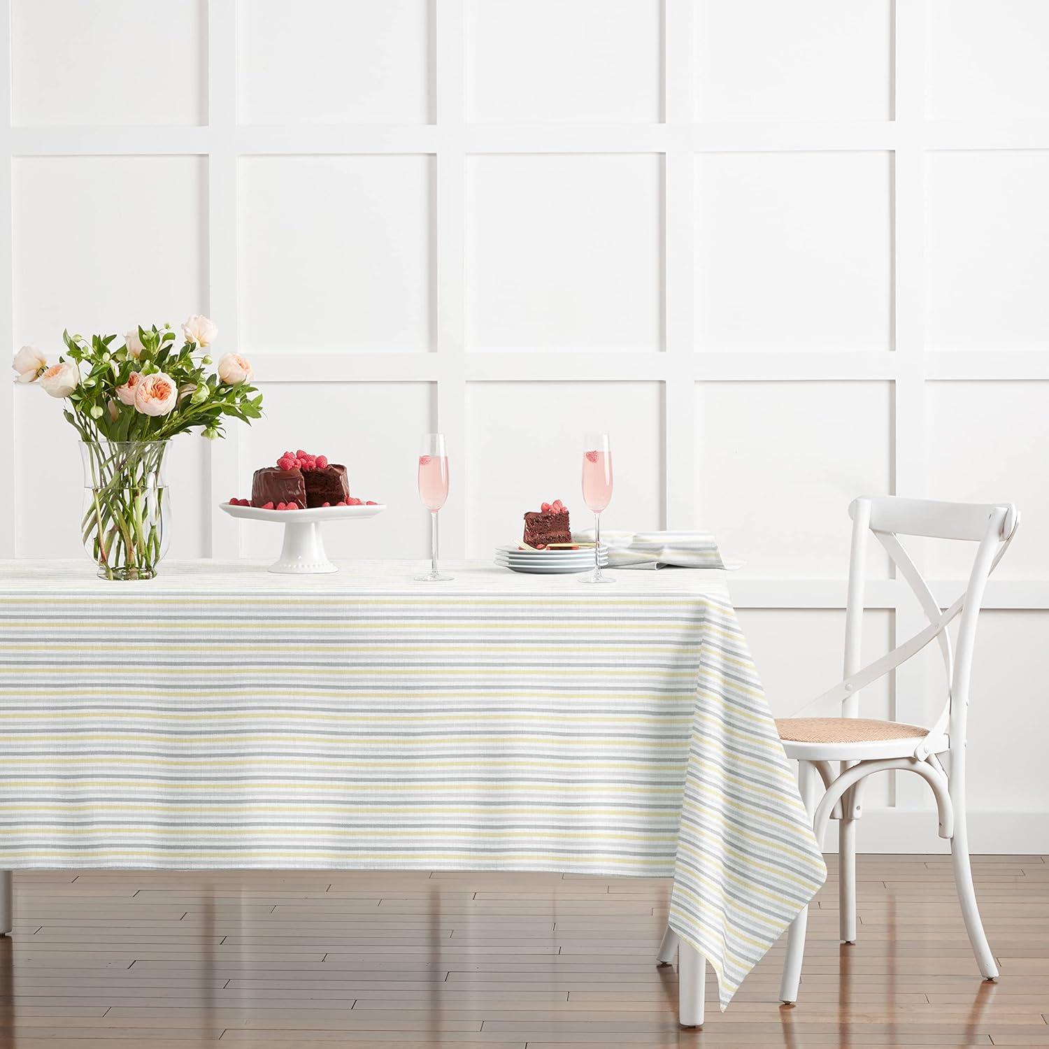 imageMartha Stewart Daisy Stripe Tablecloth Single Pack BeigeBrown 60x84GreyYellow