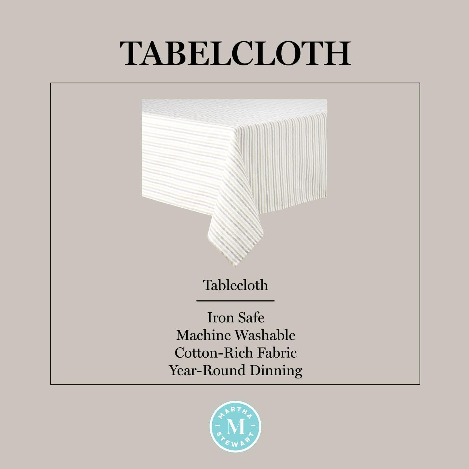 imageMartha Stewart Daisy Stripe Tablecloth Single Pack BeigeBrown 60x84Linen