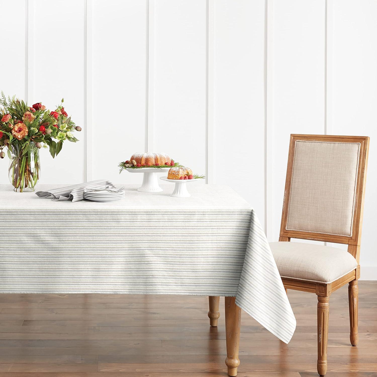 imageMartha Stewart Daisy Stripe Tablecloth Single Pack BeigeBrown 60x84Linen