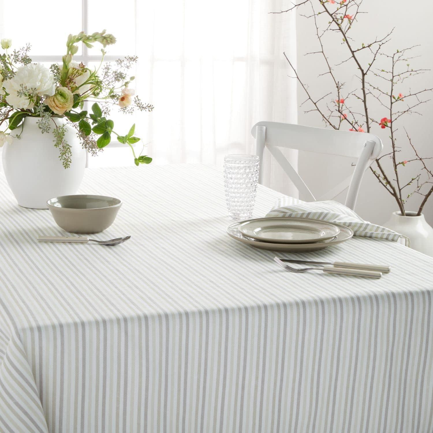 imageMartha Stewart Daisy Stripe Tablecloth Single Pack BeigeBrown 60x84Linen