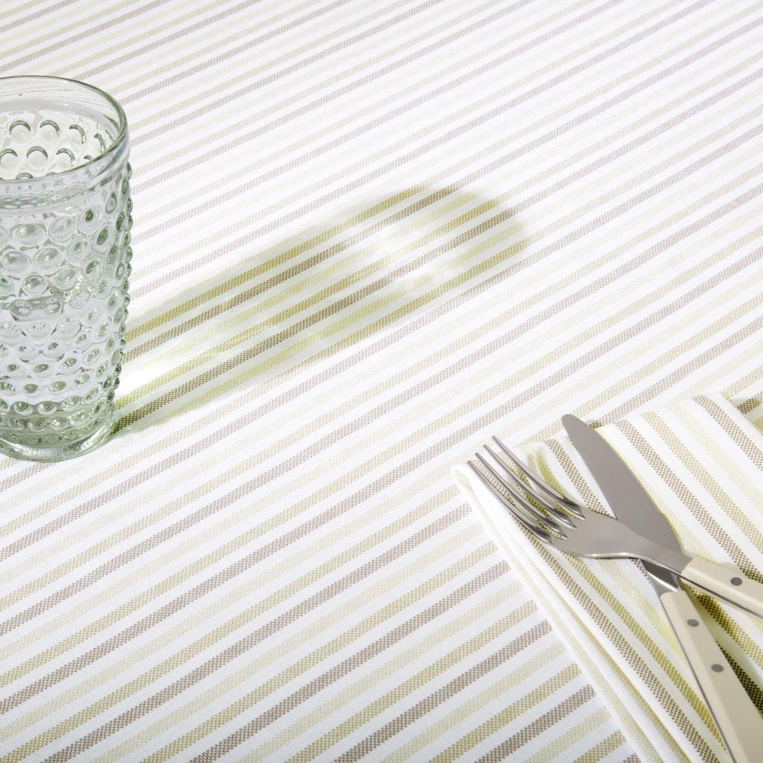 imageMartha Stewart Daisy Stripe Tablecloth Single Pack BeigeBrown 60x84Linen