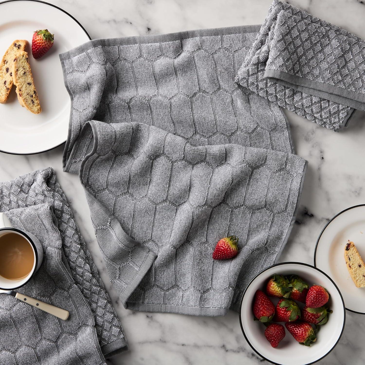 imageMartha Stewart Honeycomb Chambray Textured Kitchen Towel 4Pack Set 100 Cotton with Absorbent Terrycloth Decorative Kitchen Towels Mint Green 16x28Grey