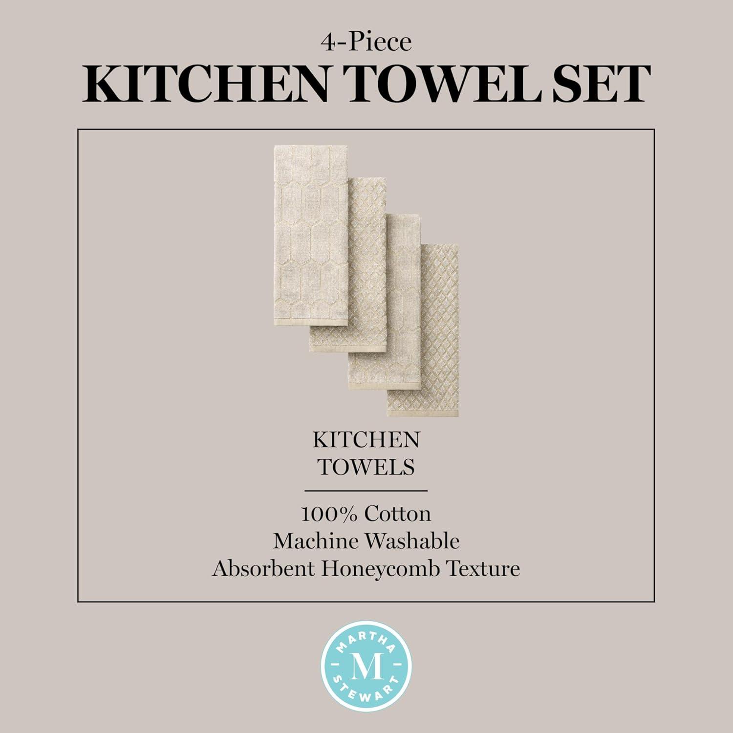 imageMartha Stewart Honeycomb Chambray Textured Kitchen Towel 4Pack Set 100 Cotton with Absorbent Terrycloth Decorative Kitchen Towels Mint Green 16x28Natural