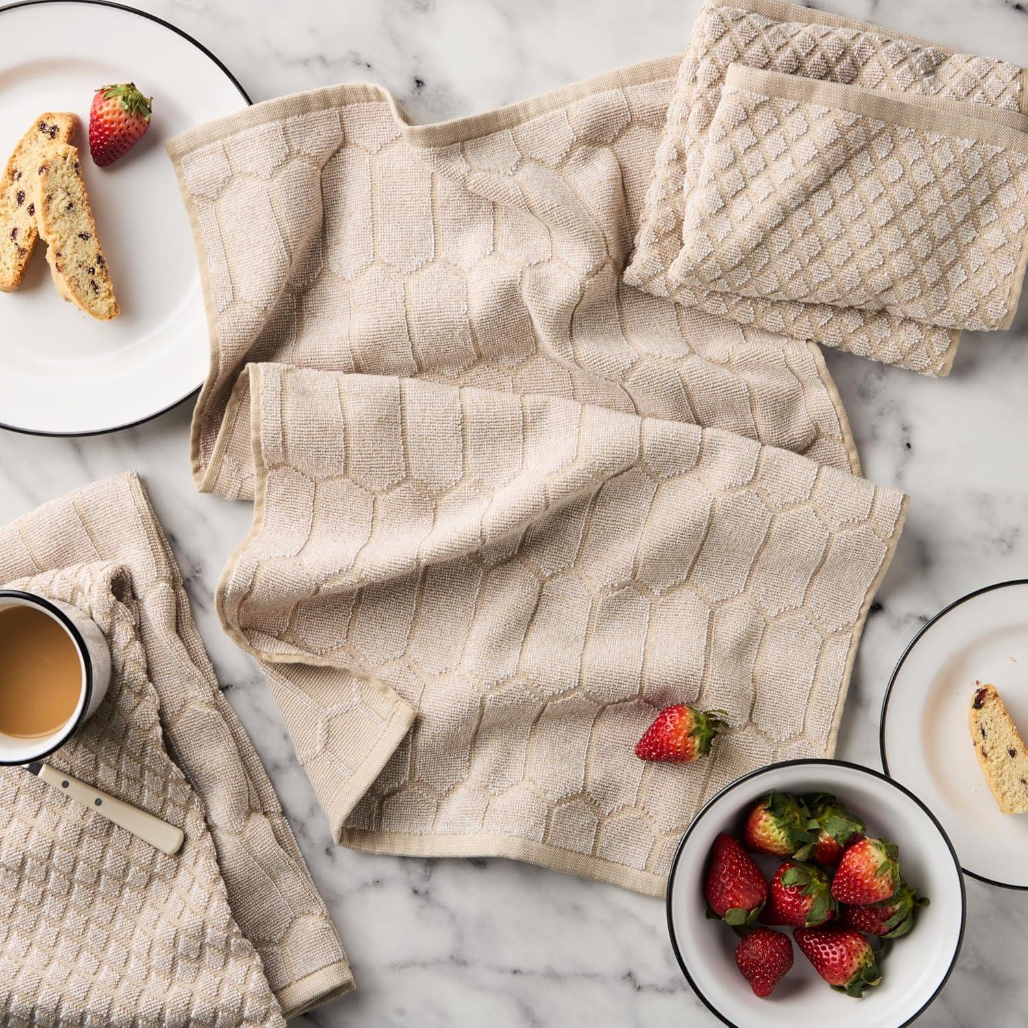 imageMartha Stewart Honeycomb Chambray Textured Kitchen Towel 4Pack Set 100 Cotton with Absorbent Terrycloth Decorative Kitchen Towels Mint Green 16x28Natural
