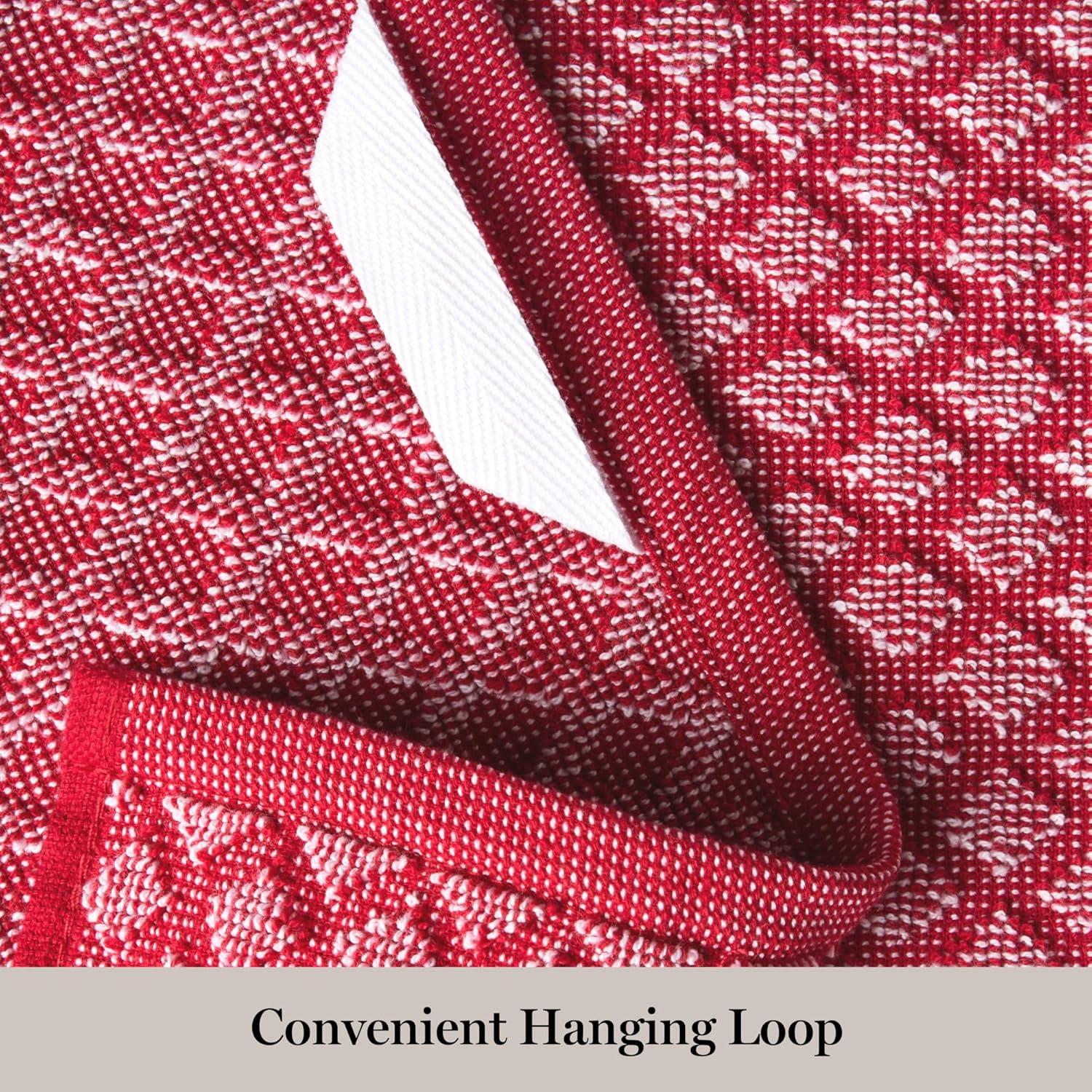 imageMartha Stewart Honeycomb Chambray Textured Kitchen Towel 4Pack Set 100 Cotton with Absorbent Terrycloth Decorative Kitchen Towels Mint Green 16x28Red