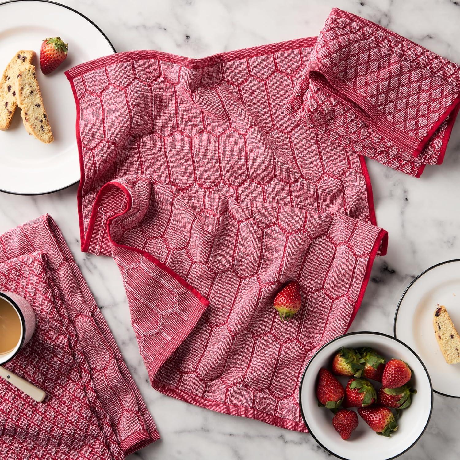 imageMartha Stewart Honeycomb Chambray Textured Kitchen Towel 4Pack Set 100 Cotton with Absorbent Terrycloth Decorative Kitchen Towels Mint Green 16x28Red