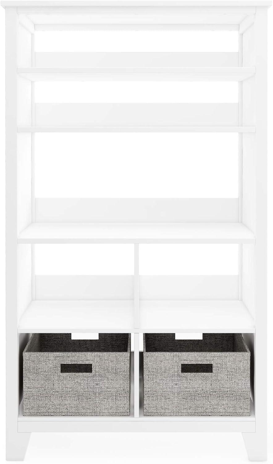 imageMartha Stewart Kids Tall Bookcase Linen White 48 Inch Wooden Storage Organizer Cubby with Fabric Bins for Playroom and BedroomLinen White
