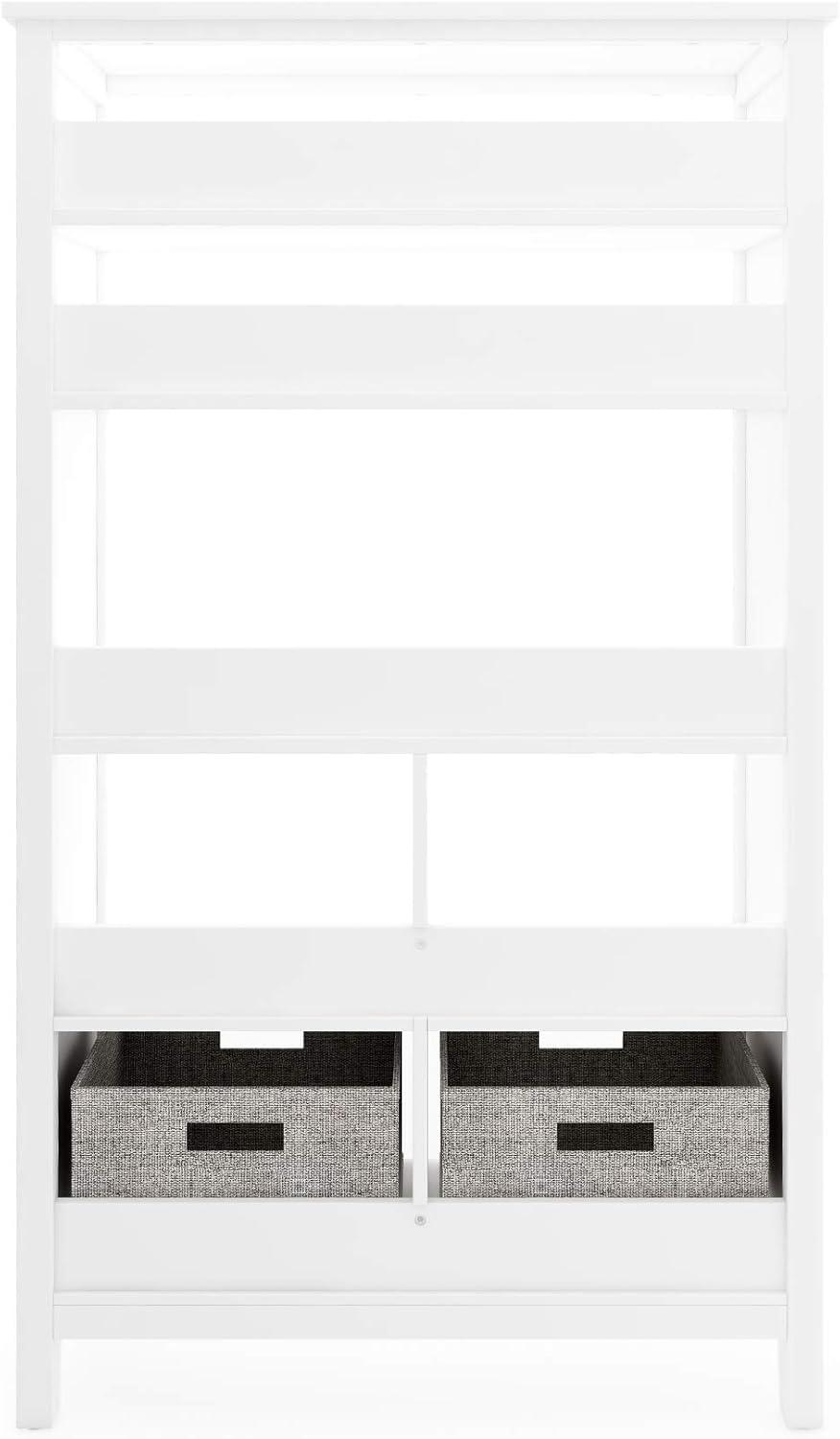 imageMartha Stewart Kids Tall Bookcase Linen White 48 Inch Wooden Storage Organizer Cubby with Fabric Bins for Playroom and BedroomLinen White