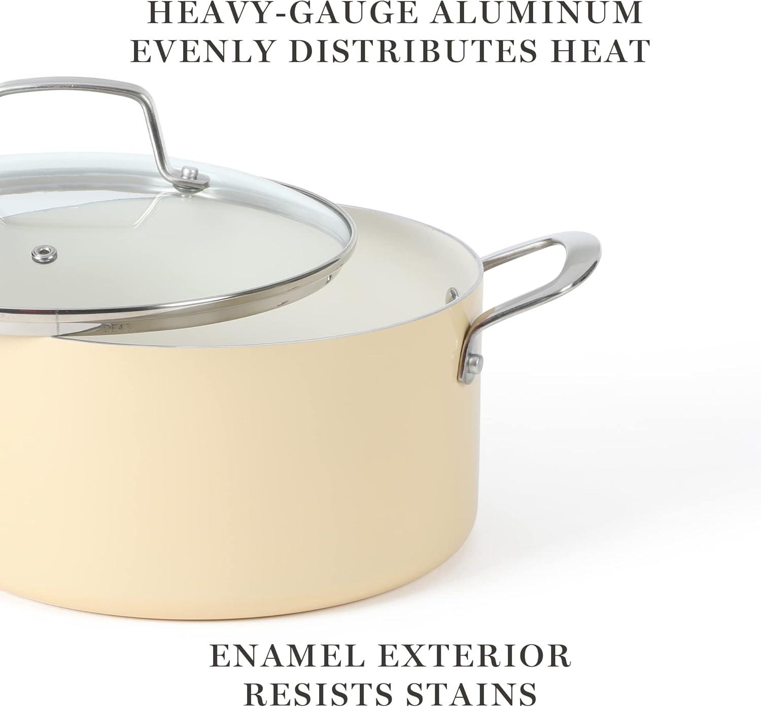imageMartha Stewart Lockton Premium Nonstick 10 Piece Enamel Heavy Gauge Aluminum Pots and Pans Cookware Set Martha BlueButter Cream
