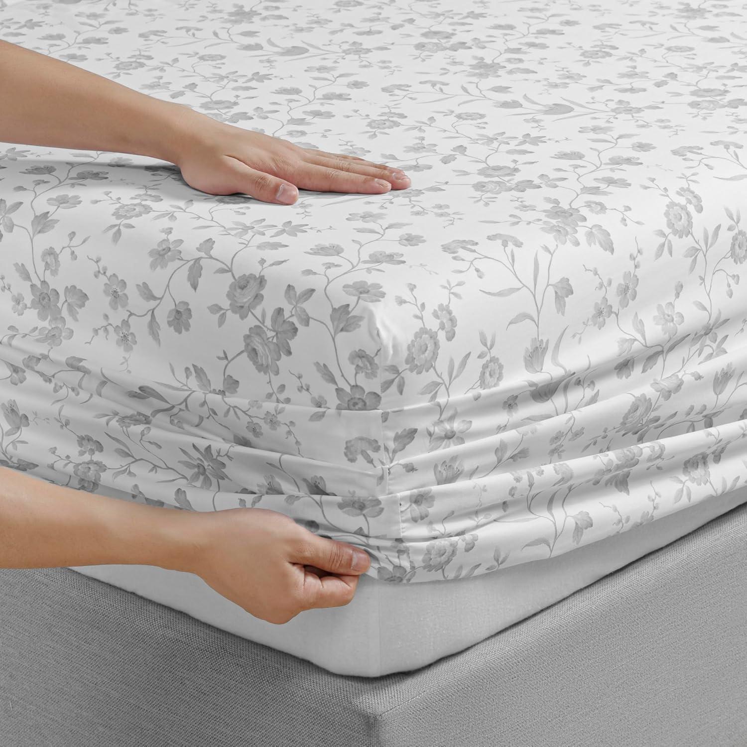 imageMartha Stewart Ruth Ditsy Floral 300TC 100 Cotton Percale Sheet Set BlueWhite 4 Piece 1 Flat Sheet 1 Fitted Sheet 2 Std Pillowcases Breathable Cotton Printed Bed Sheets Queen SizeTwin