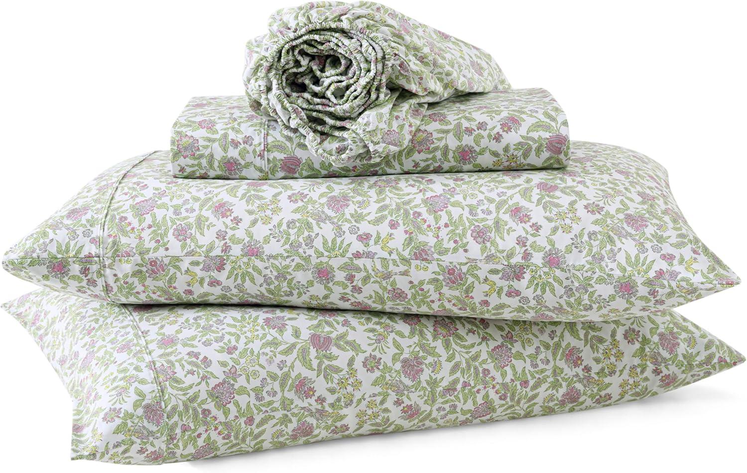 imageMartha Stewart Ruth Ditsy Floral 300TC 100 Cotton Percale Sheet Set BlueWhite 4 Piece 1 Flat Sheet 1 Fitted Sheet 2 Std Pillowcases Breathable Cotton Printed Bed Sheets Queen SizeTwin