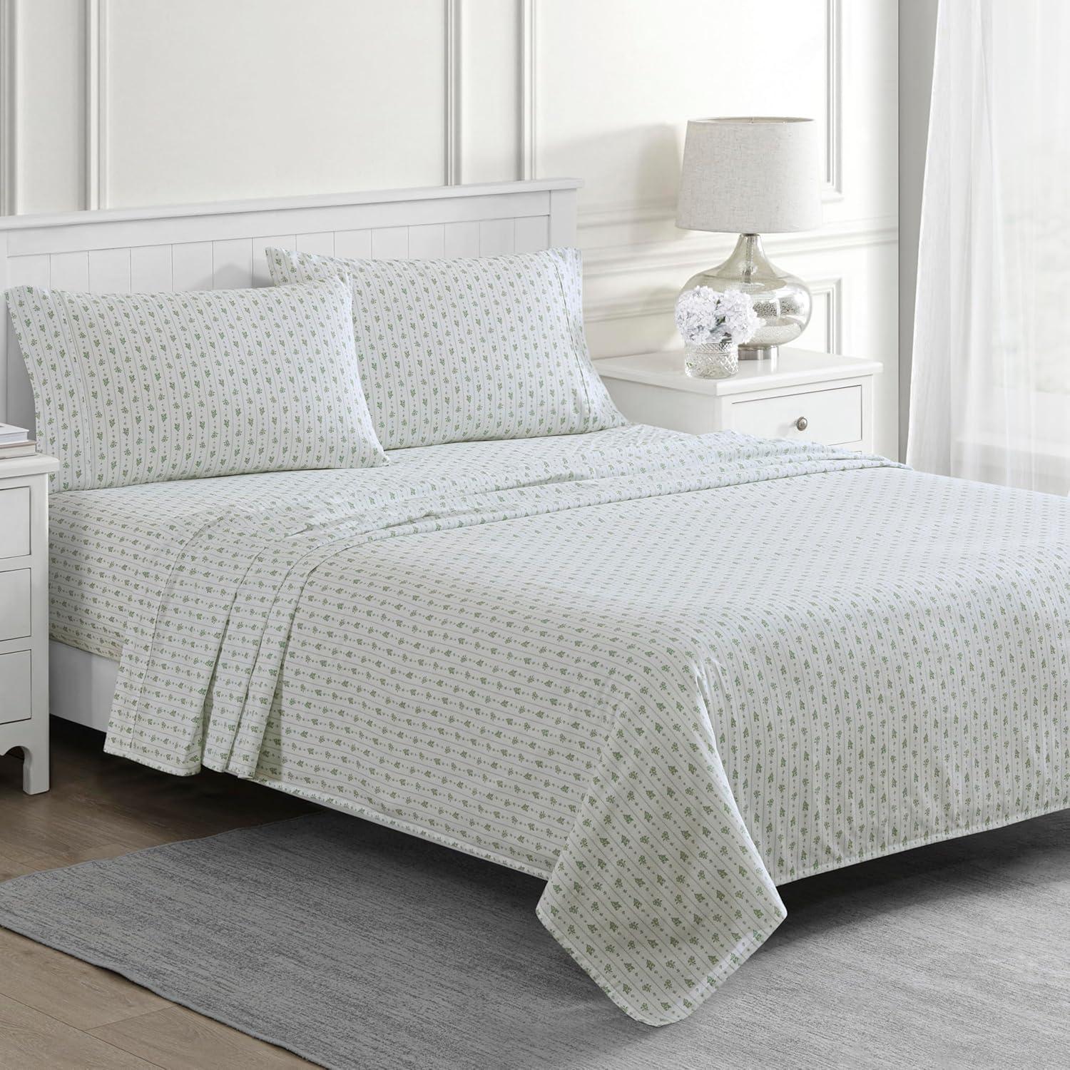 imageMartha Stewart Ruth Ditsy Floral 300TC 100 Cotton Percale Sheet Set BlueWhite 4 Piece 1 Flat Sheet 1 Fitted Sheet 2 Std Pillowcases Breathable Cotton Printed Bed Sheets Queen SizeTwin