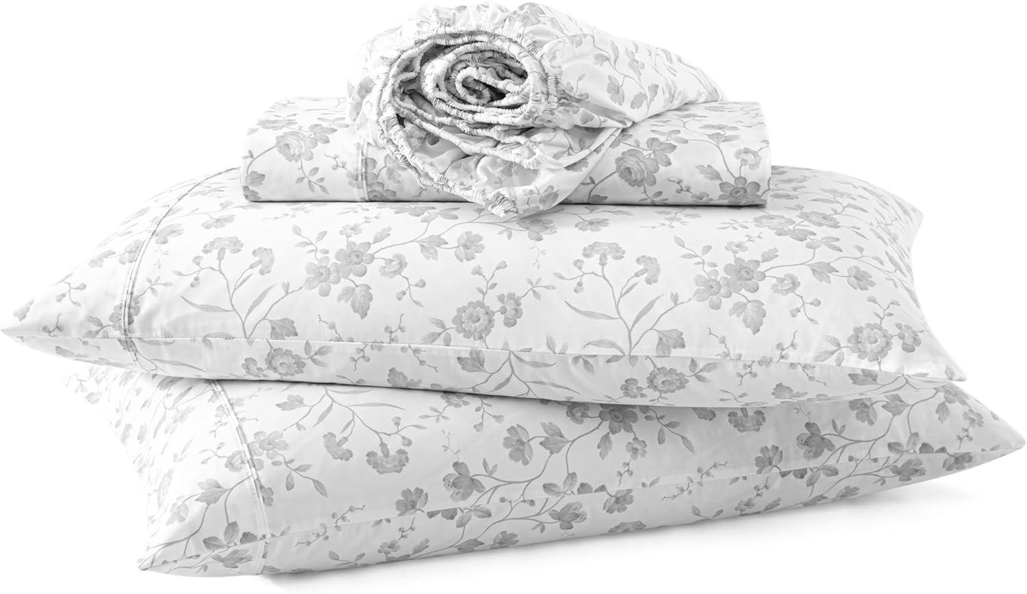 imageMartha Stewart Ruth Ditsy Floral 300TC 100 Cotton Percale Sheet Set BlueWhite 4 Piece 1 Flat Sheet 1 Fitted Sheet 2 Std Pillowcases Breathable Cotton Printed Bed Sheets Queen SizeTwin