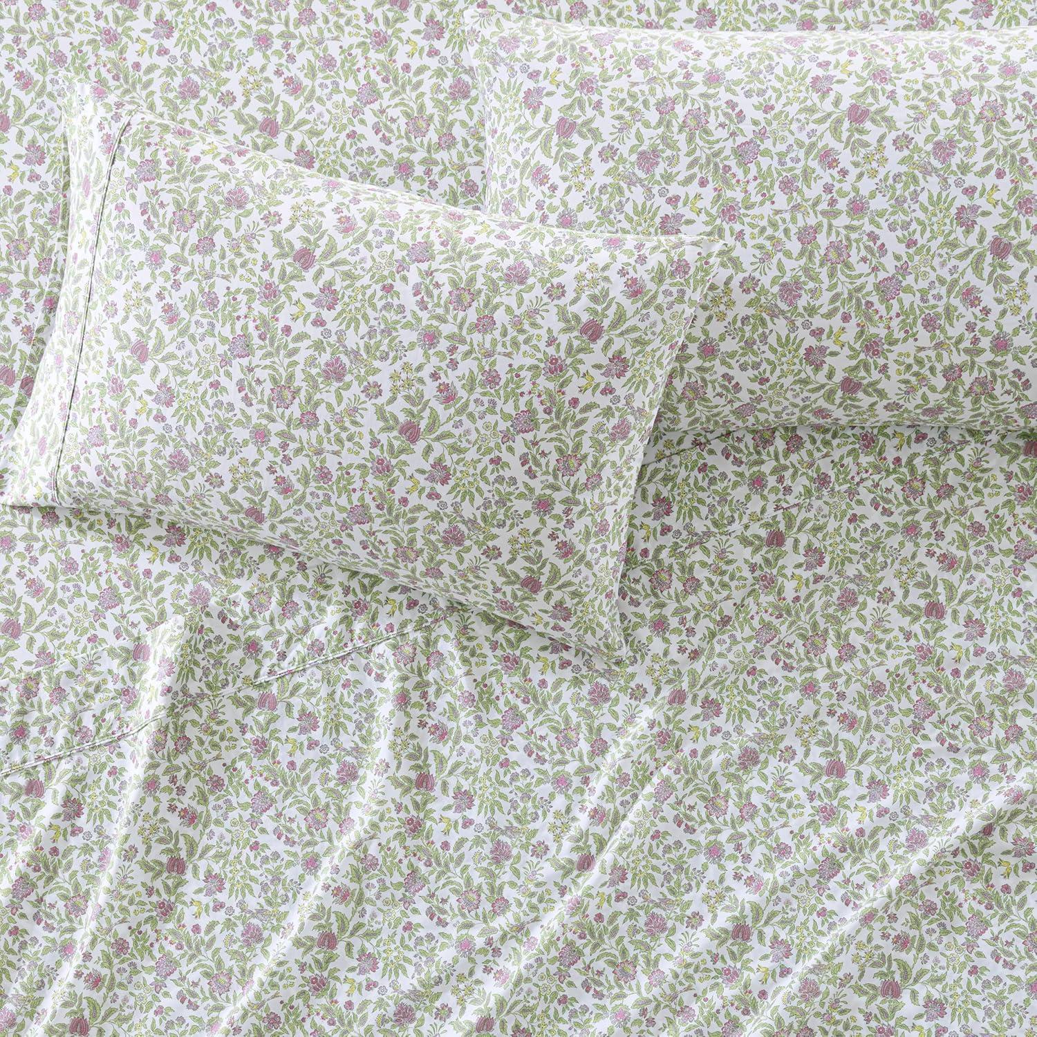imageMartha Stewart Ruth Ditsy Floral 300TC 100 Cotton Percale Sheet Set BlueWhite 4 Piece 1 Flat Sheet 1 Fitted Sheet 2 Std Pillowcases Breathable Cotton Printed Bed Sheets Queen SizeTwin