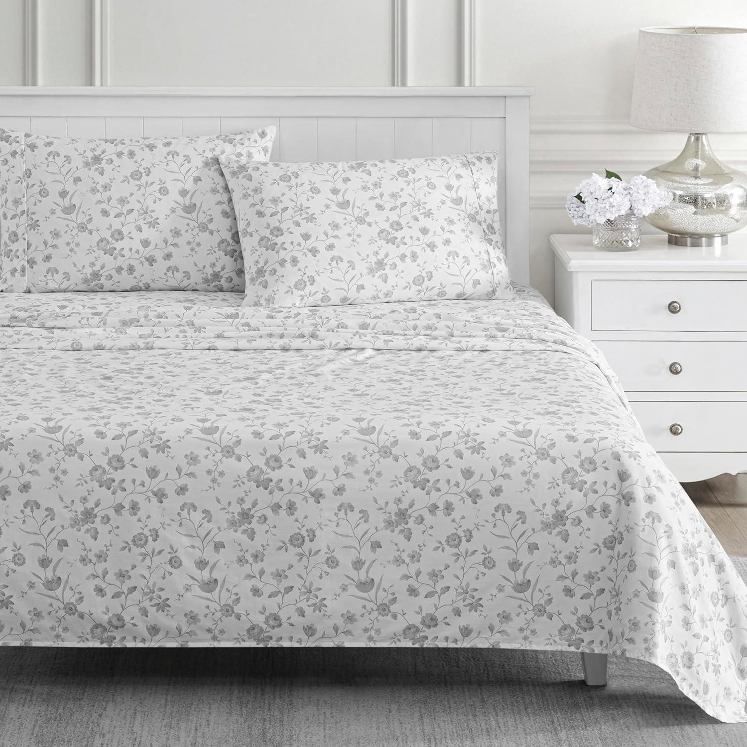 imageMartha Stewart Ruth Ditsy Floral 300TC 100 Cotton Percale Sheet Set BlueWhite 4 Piece 1 Flat Sheet 1 Fitted Sheet 2 Std Pillowcases Breathable Cotton Printed Bed Sheets Queen SizeTwin