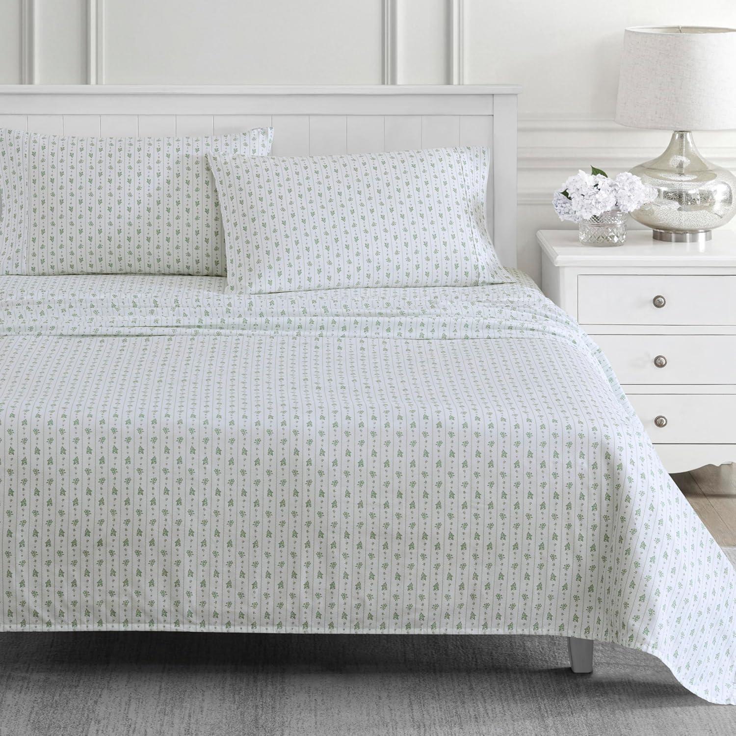 imageMartha Stewart Ruth Ditsy Floral 300TC 100 Cotton Percale Sheet Set BlueWhite 4 Piece 1 Flat Sheet 1 Fitted Sheet 2 Std Pillowcases Breathable Cotton Printed Bed Sheets Queen SizeTwin