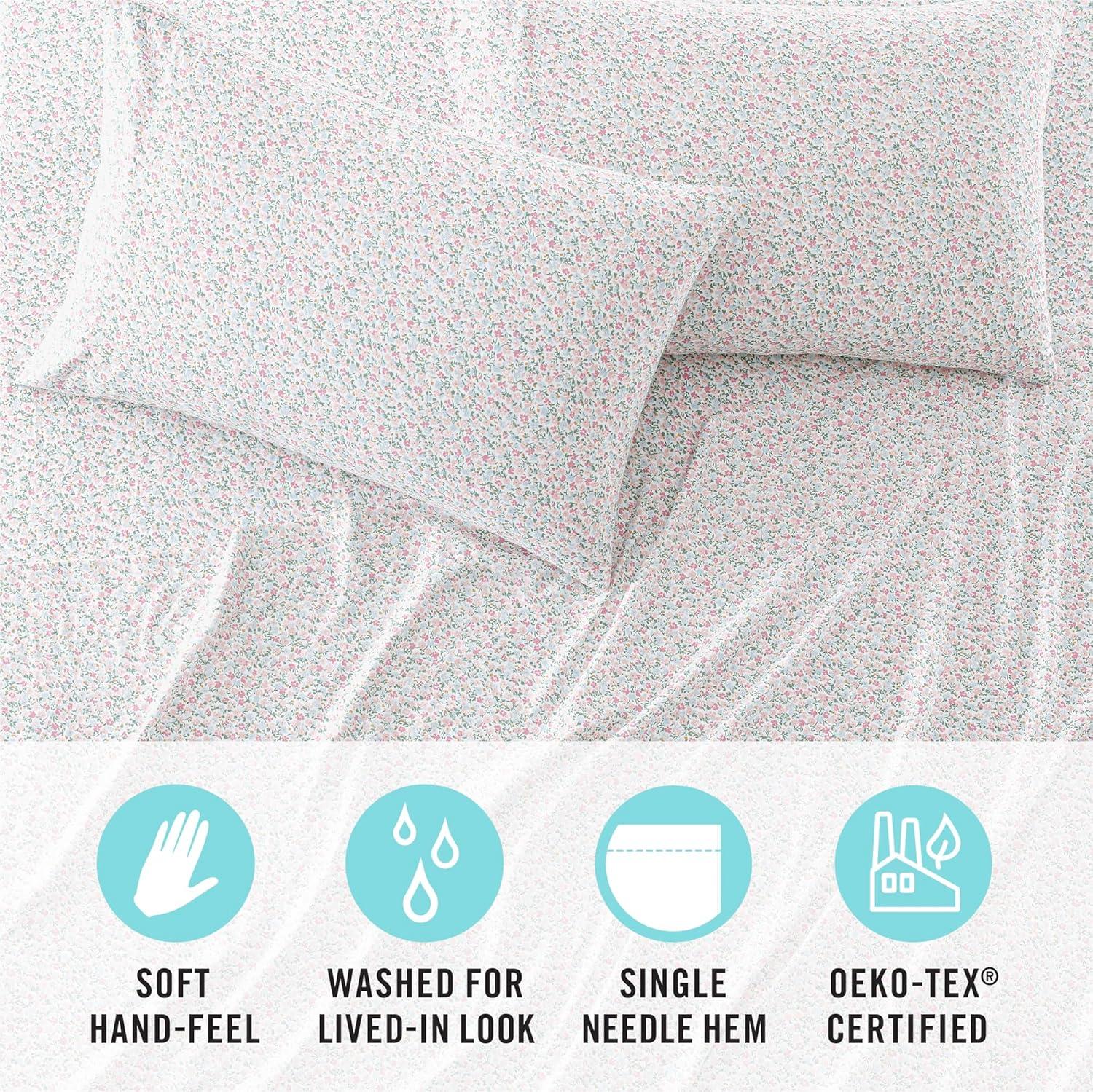 imageMartha Stewart Ultra Soft Brushed and Washed Microfiber 4 Piece Sheet Set Easy Care Deep Pocket Comfy Sheets 1 Flat Sheet 1 Fitted Sheet 2 Std Pillowcases Queen Size White amp Blush PinkJuniper Sea Pink