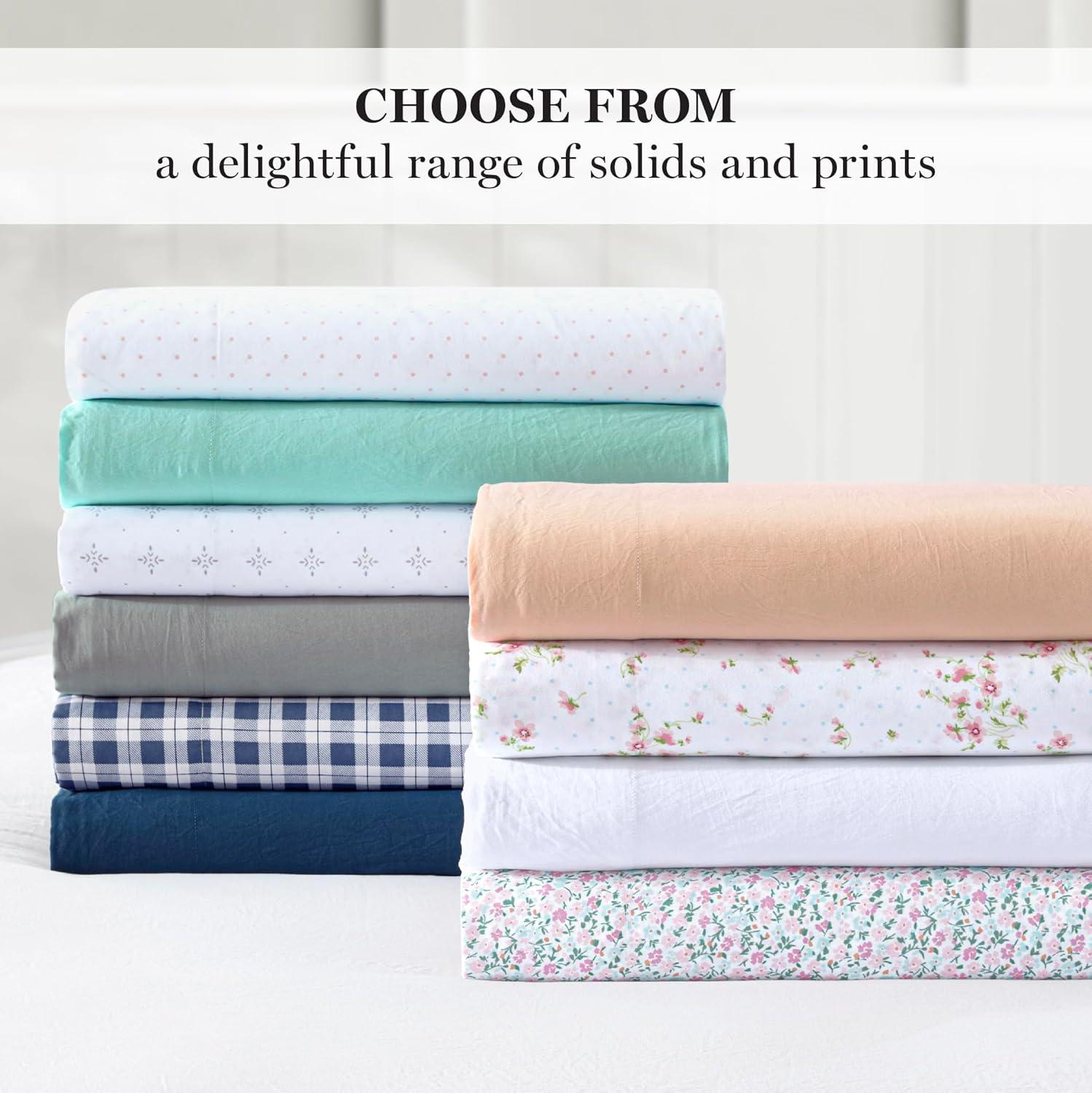 imageMartha Stewart Ultra Soft Brushed and Washed Microfiber 4 Piece Sheet Set Easy Care Deep Pocket Comfy Sheets 1 Flat Sheet 1 Fitted Sheet 2 Std Pillowcases Queen Size White amp Blush PinkNavy Peony