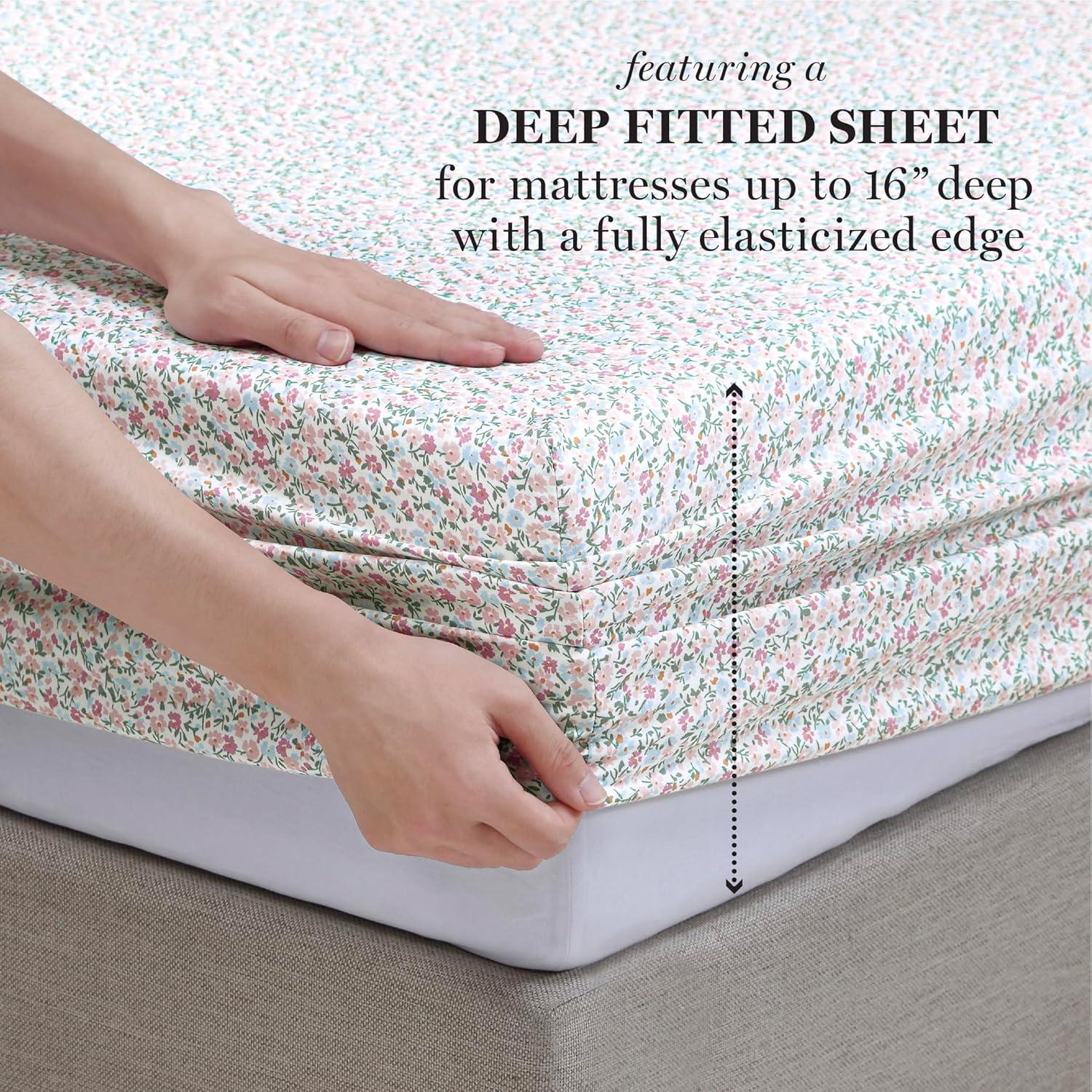 imageMartha Stewart Ultra Soft Brushed and Washed Microfiber 4 Piece Sheet Set Easy Care Deep Pocket Comfy Sheets 1 Flat Sheet 1 Fitted Sheet 2 Std Pillowcases Queen Size White amp Blush PinkJuniper Sea Pink