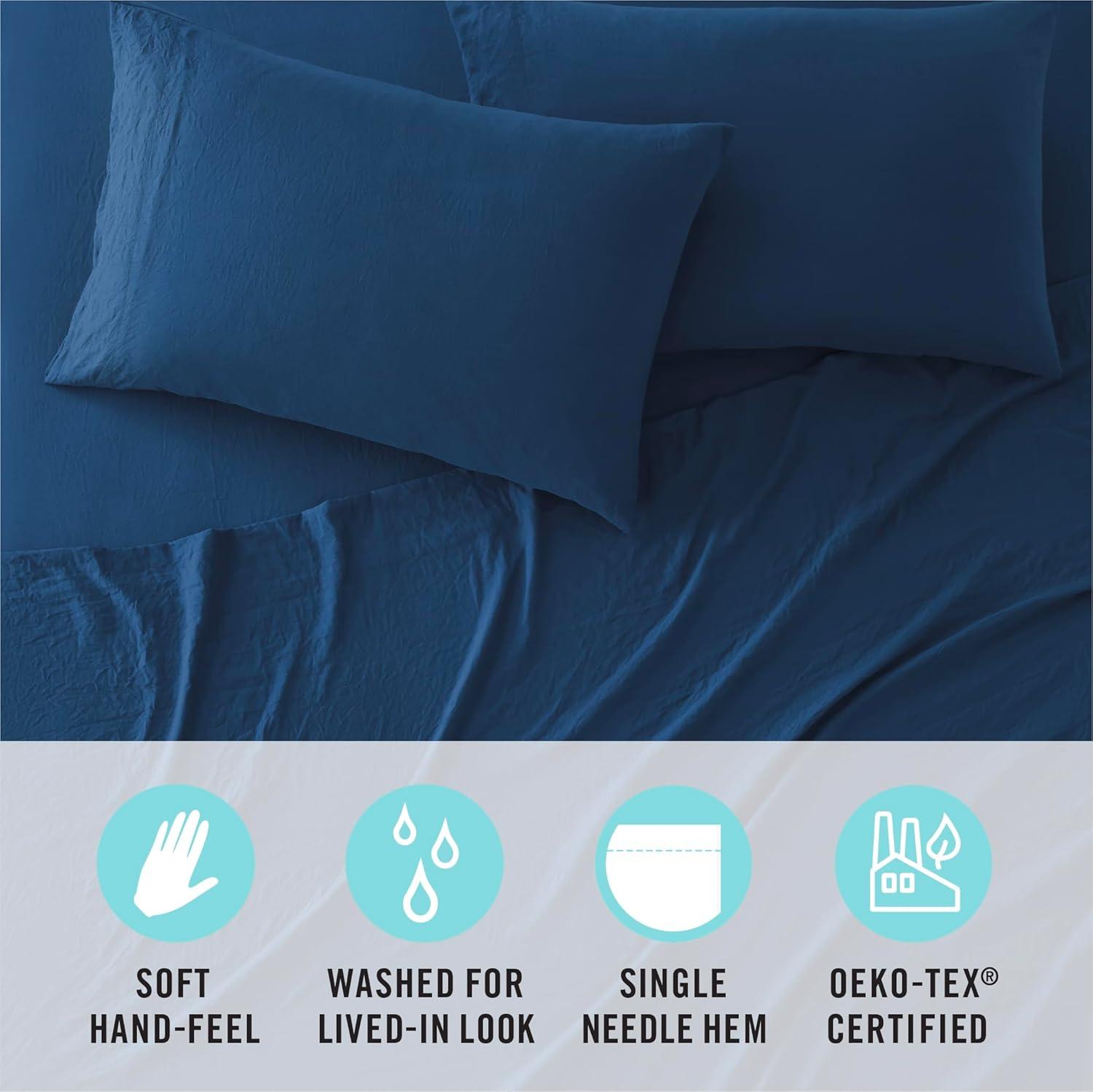 imageMartha Stewart Ultra Soft Brushed and Washed Microfiber 4 Piece Sheet Set Easy Care Deep Pocket Comfy Sheets 1 Flat Sheet 1 Fitted Sheet 2 Std Pillowcases Queen Size White amp Blush PinkNavy Peony