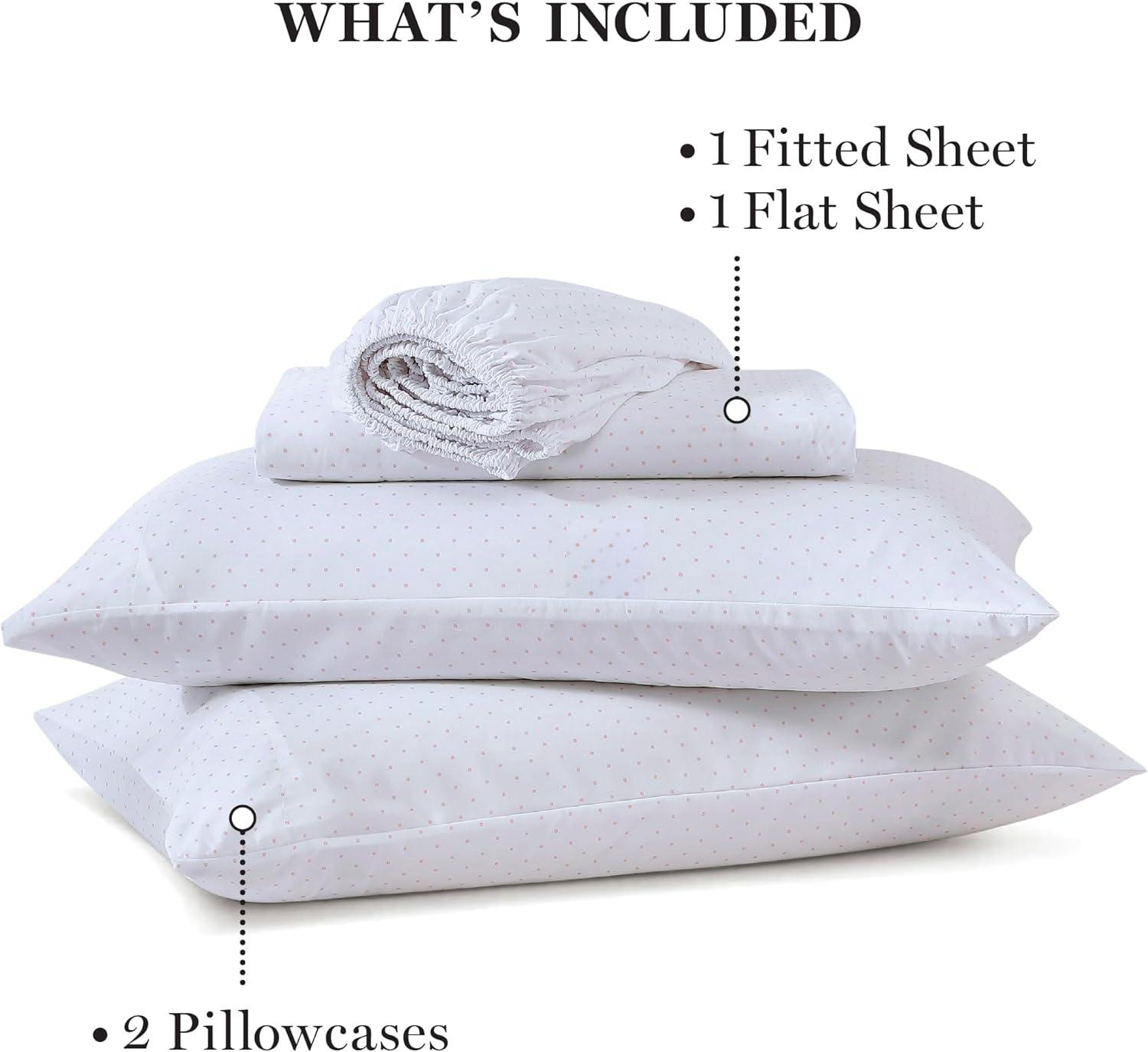 imageMartha Stewart Ultra Soft Brushed and Washed Microfiber 4 Piece Sheet Set Easy Care Deep Pocket Comfy Sheets 1 Flat Sheet 1 Fitted Sheet 2 Std Pillowcases Queen Size White amp Blush PinkSwissdot Rose