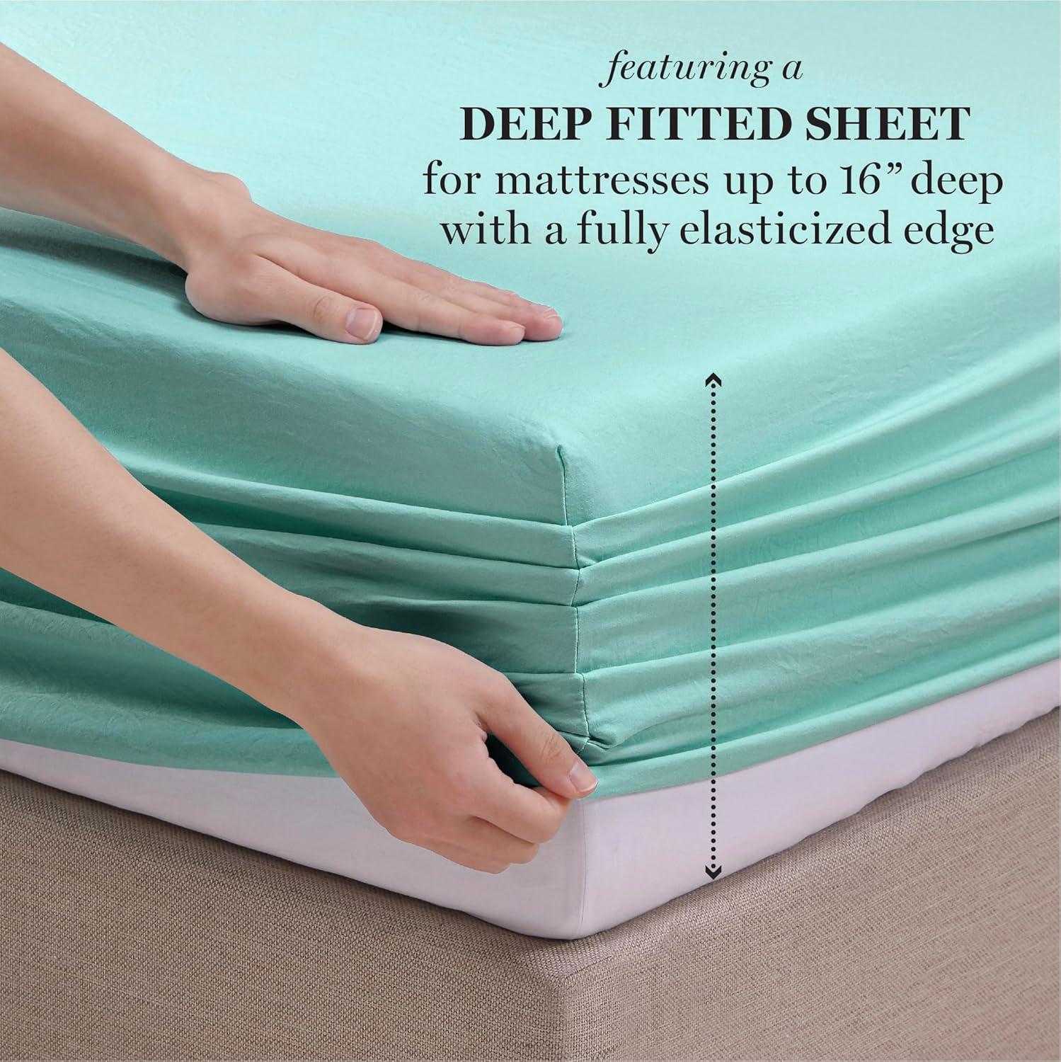 imageMartha Stewart Ultra Soft Brushed and Washed Microfiber 4 Piece Sheet Set Easy Care Deep Pocket Comfy Sheets 1 Flat Sheet 1 Fitted Sheet 2 Std Pillowcases Queen Size White amp Blush PinkBlue Tint