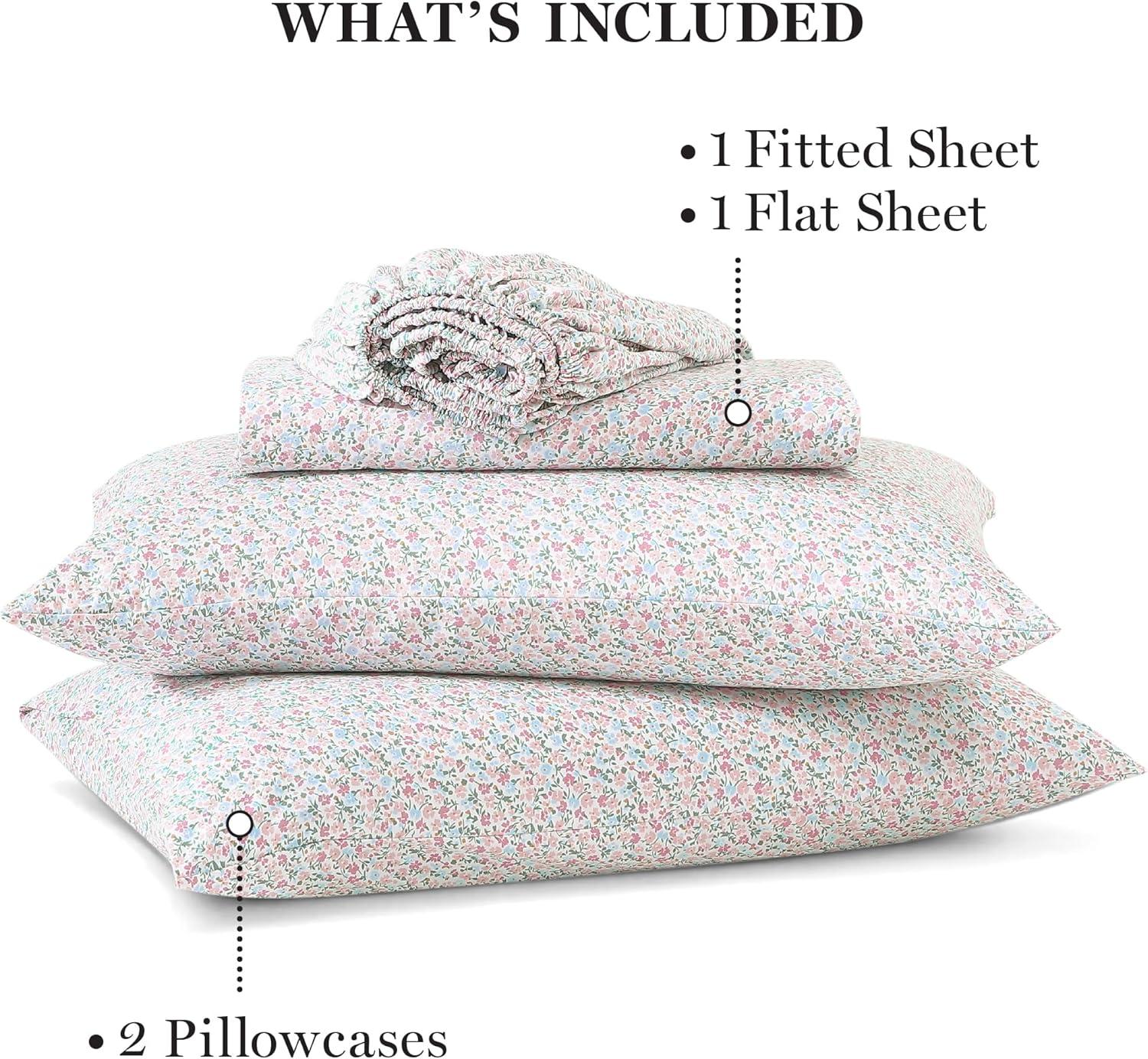 imageMartha Stewart Ultra Soft Brushed and Washed Microfiber 4 Piece Sheet Set Easy Care Deep Pocket Comfy Sheets 1 Flat Sheet 1 Fitted Sheet 2 Std Pillowcases Queen Size White amp Blush PinkJuniper Sea Pink