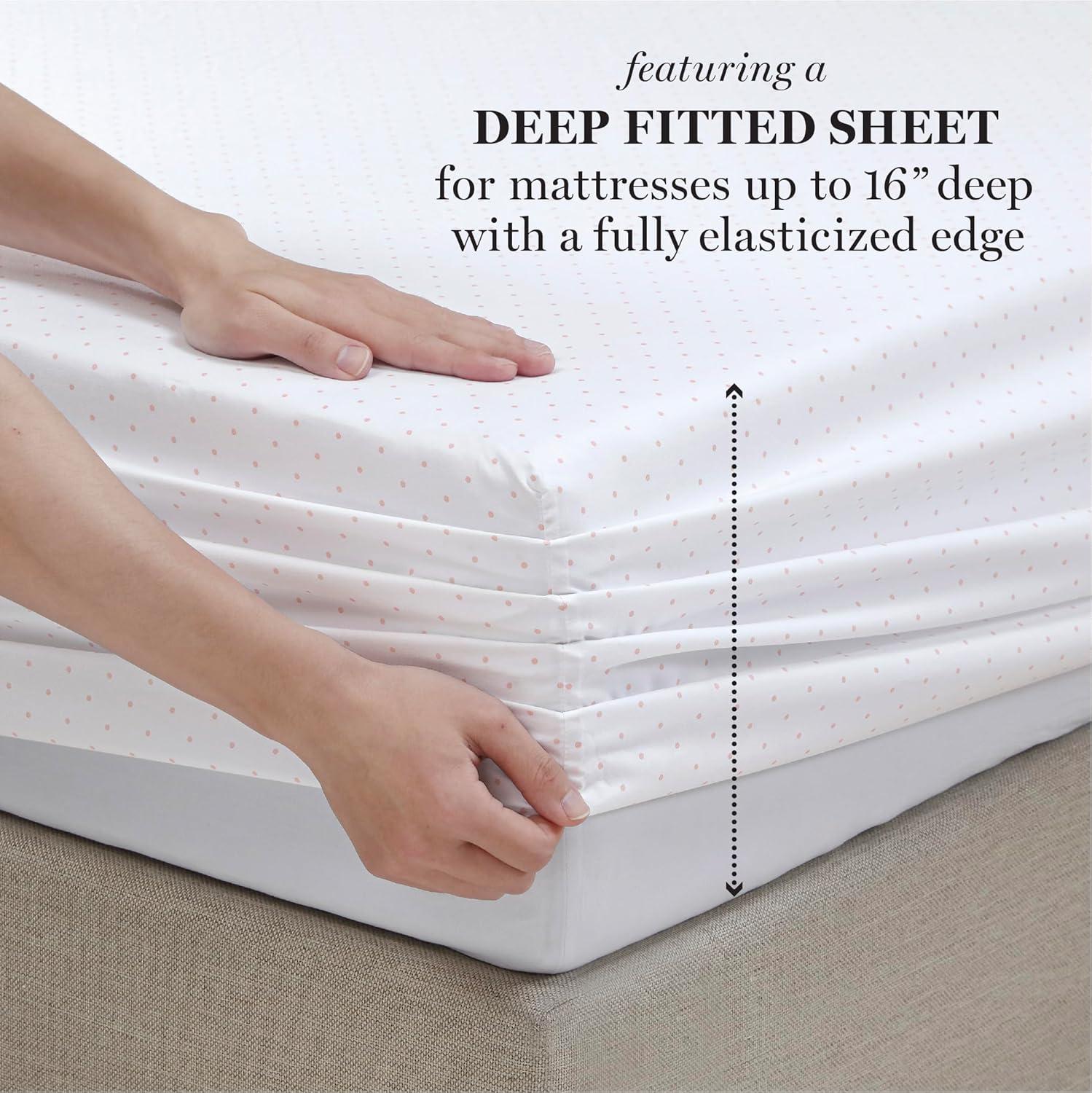 imageMartha Stewart Ultra Soft Brushed and Washed Microfiber 4 Piece Sheet Set Easy Care Deep Pocket Comfy Sheets 1 Flat Sheet 1 Fitted Sheet 2 Std Pillowcases Queen Size White amp Blush PinkSwissdot Rose