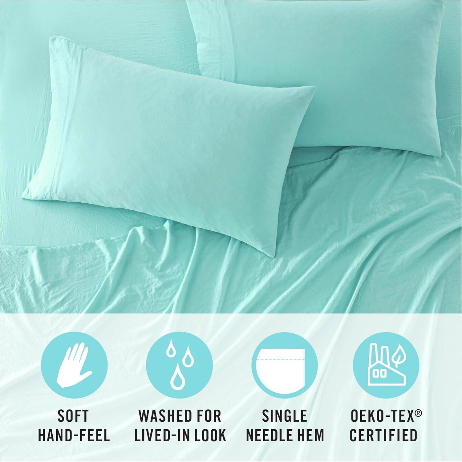 imageMartha Stewart Ultra Soft Brushed and Washed Microfiber 4 Piece Sheet Set Easy Care Deep Pocket Comfy Sheets 1 Flat Sheet 1 Fitted Sheet 2 Std Pillowcases Queen Size White amp Blush PinkBlue Tint
