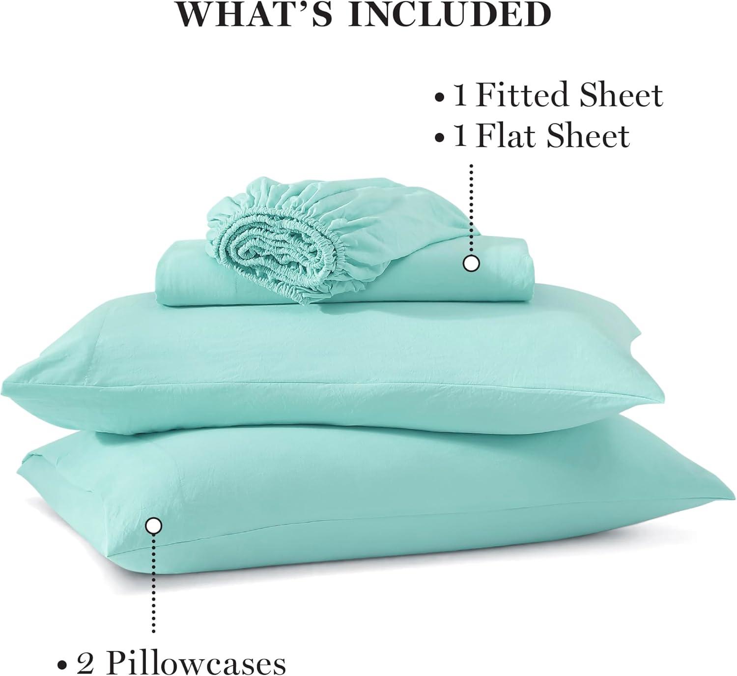 imageMartha Stewart Ultra Soft Brushed and Washed Microfiber 4 Piece Sheet Set Easy Care Deep Pocket Comfy Sheets 1 Flat Sheet 1 Fitted Sheet 2 Std Pillowcases Queen Size White amp Blush PinkBlue Tint