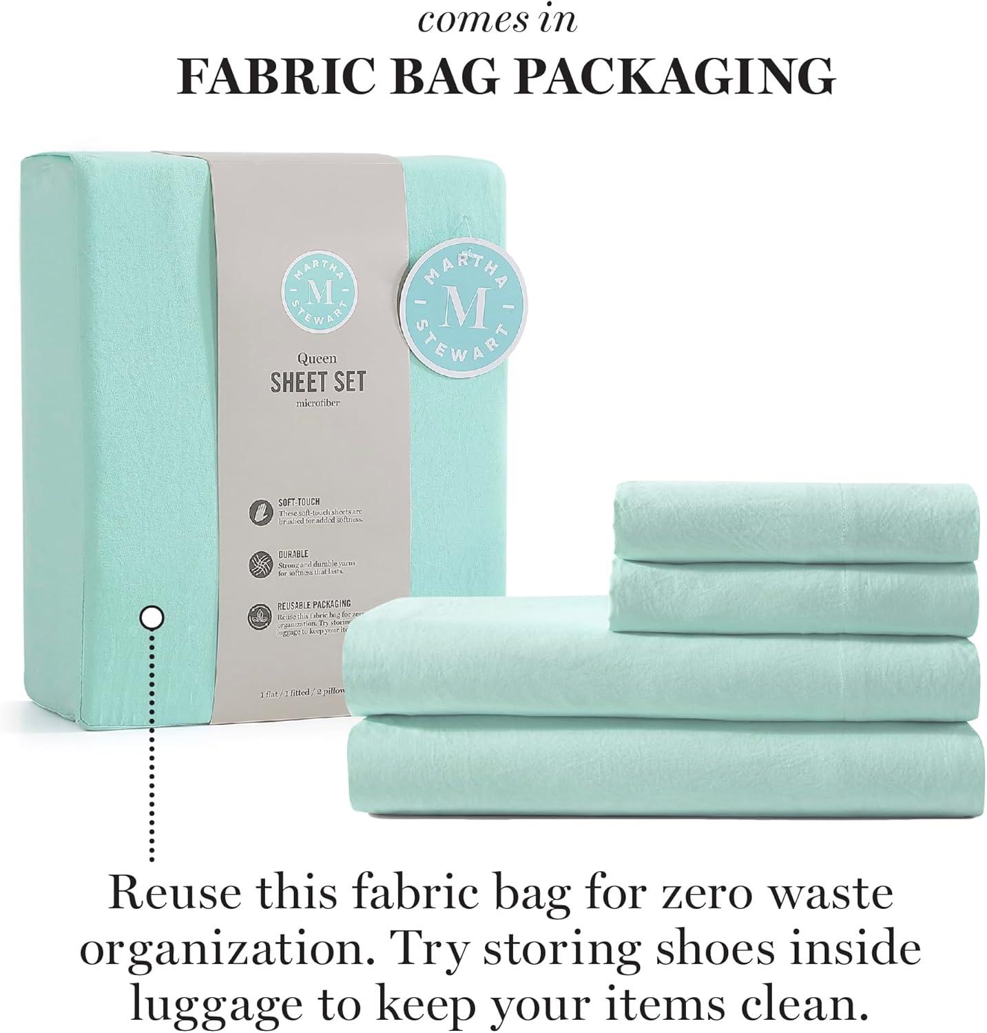 imageMartha Stewart Ultra Soft Brushed and Washed Microfiber 4 Piece Sheet Set Easy Care Deep Pocket Comfy Sheets 1 Flat Sheet 1 Fitted Sheet 2 Std Pillowcases Queen Size White amp Blush PinkBlue Tint