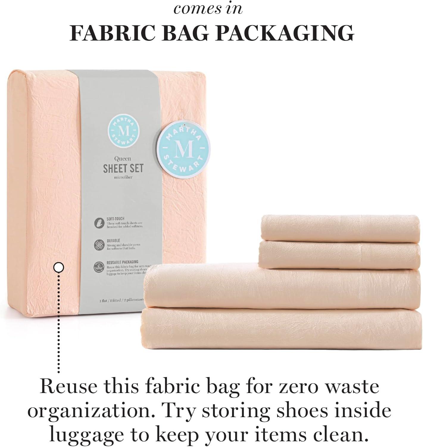 imageMartha Stewart Ultra Soft Brushed and Washed Microfiber 4 Piece Sheet Set Easy Care Deep Pocket Comfy Sheets 1 Flat Sheet 1 Fitted Sheet 2 Std Pillowcases Queen Size White amp Blush PinkPeachy Keen