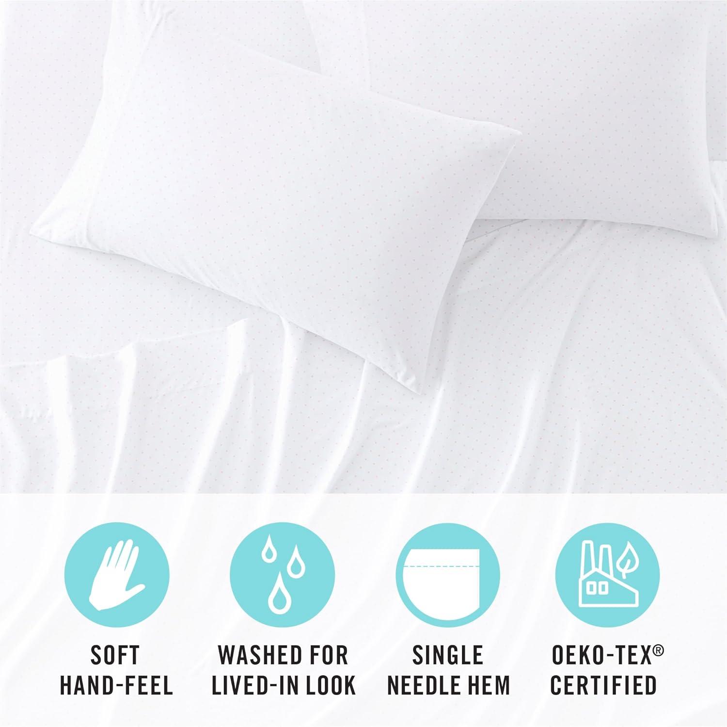 imageMartha Stewart Ultra Soft Brushed and Washed Microfiber 4 Piece Sheet Set Easy Care Deep Pocket Comfy Sheets 1 Flat Sheet 1 Fitted Sheet 2 Std Pillowcases Queen Size White amp Blush PinkSwissdot Rose