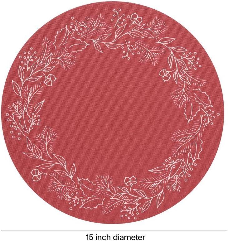 imageMartha by Martha Stewart Chilewich Wreath Placemat in Elm Set of 4 Easy Care Woven Tabletop Textile IndoorOutdoor 15 RoundCrimson