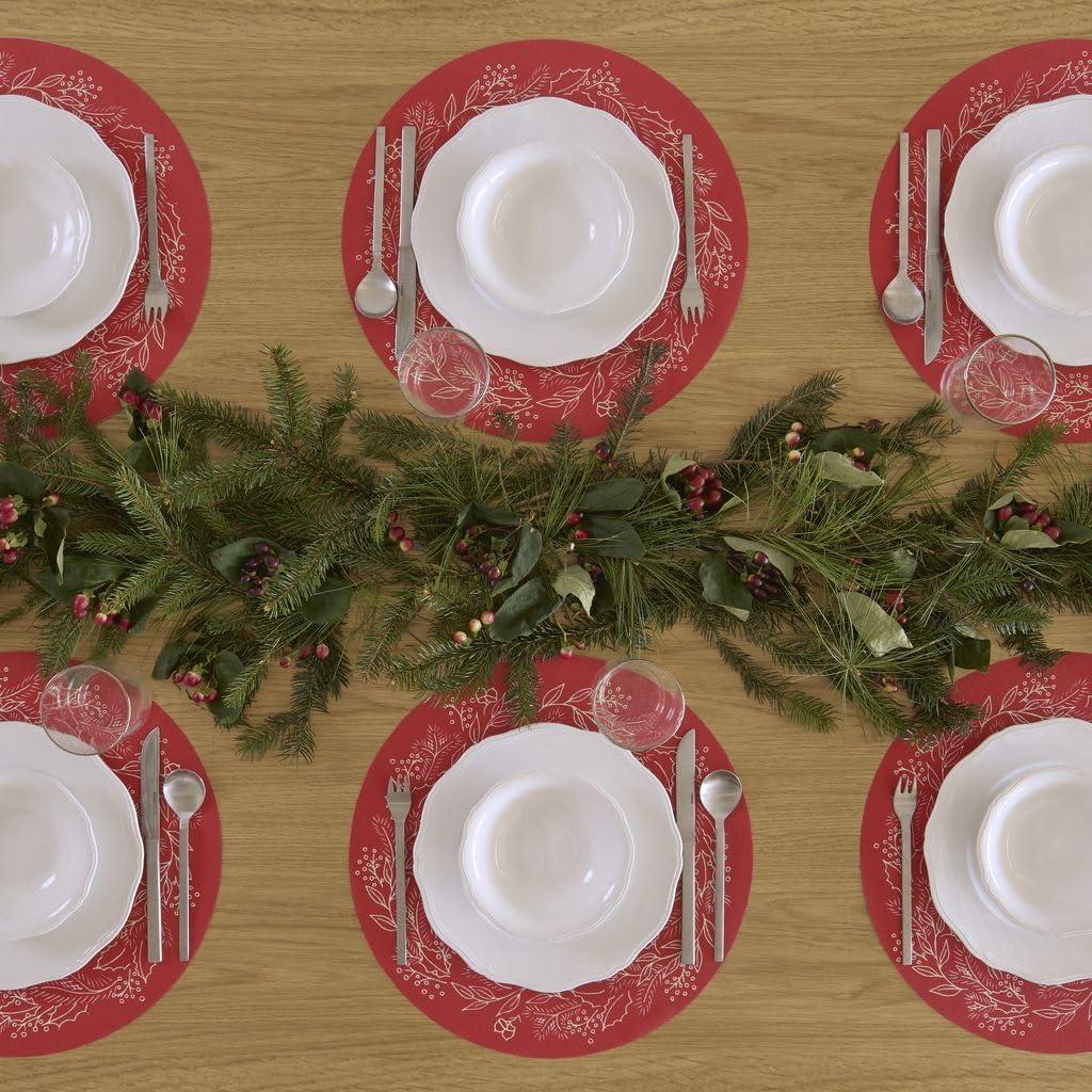 imageMartha by Martha Stewart Chilewich Wreath Placemat in Elm Set of 4 Easy Care Woven Tabletop Textile IndoorOutdoor 15 RoundCrimson