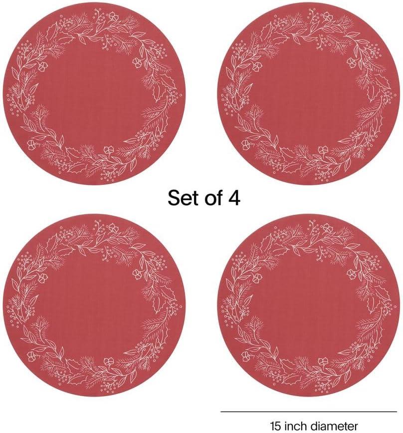 imageMartha by Martha Stewart Chilewich Wreath Placemat in Elm Set of 4 Easy Care Woven Tabletop Textile IndoorOutdoor 15 RoundCrimson