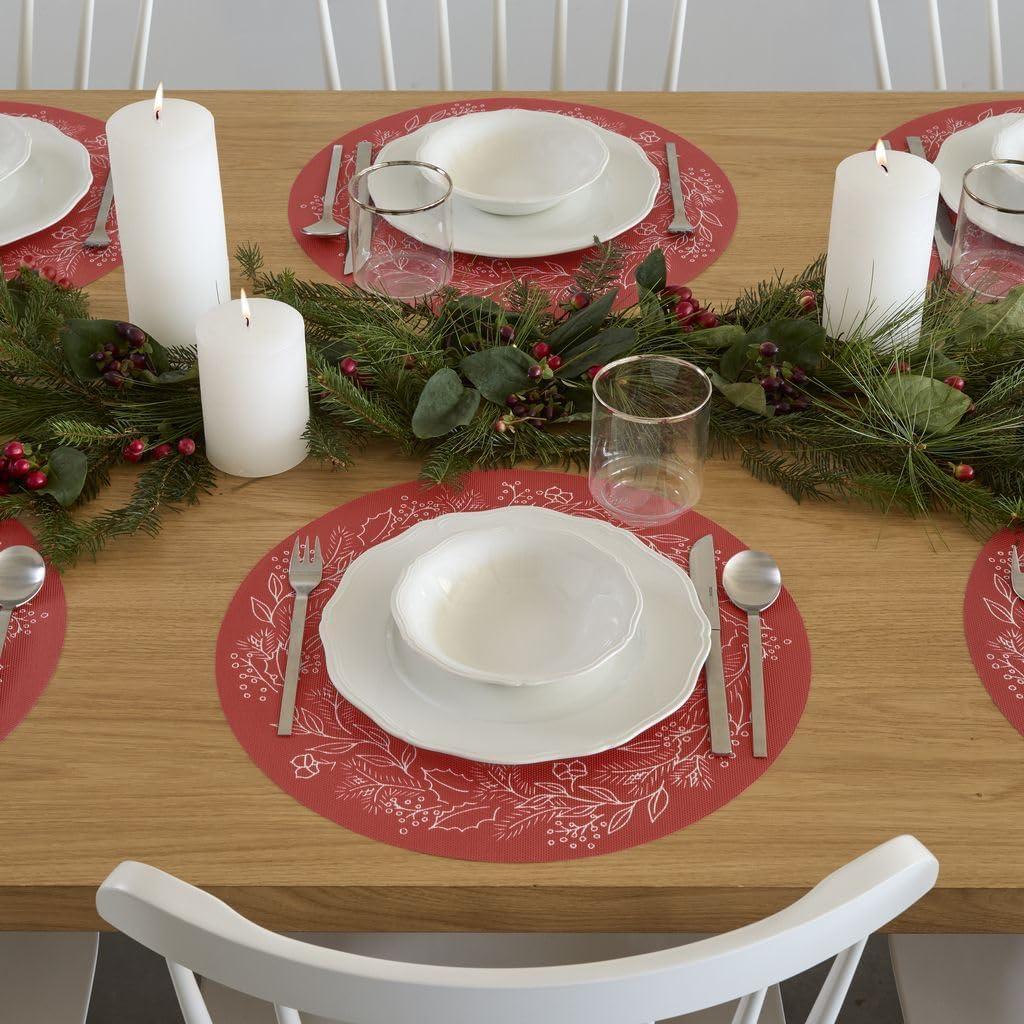 imageMartha by Martha Stewart Chilewich Wreath Placemat in Elm Set of 4 Easy Care Woven Tabletop Textile IndoorOutdoor 15 RoundCrimson