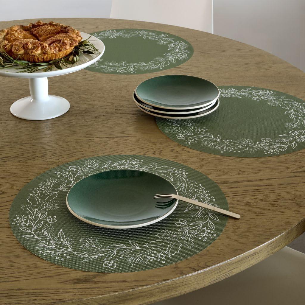 imageMartha by Martha Stewart Chilewich Wreath Placemat in Elm Set of 4 Easy Care Woven Tabletop Textile IndoorOutdoor 15 RoundElm