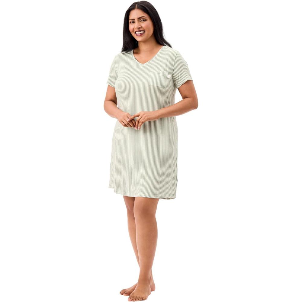 imageMartha Stewart Cooling Rayon VNeck Short Sleeve Nightshirt for Women  Lightweight amp Breathable SleepwearMineral Green