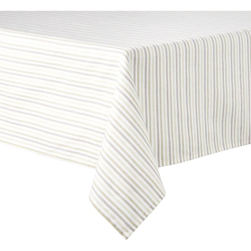 imageMartha Stewart Daisy Stripe Tablecloth Single Pack BeigeBrown 60x84Linen