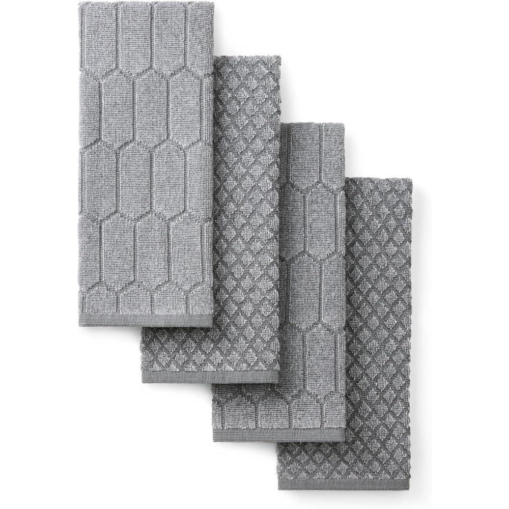 imageMartha Stewart Honeycomb Chambray Textured Kitchen Towel 4Pack Set 100 Cotton with Absorbent Terrycloth Decorative Kitchen Towels Mint Green 16x28Grey