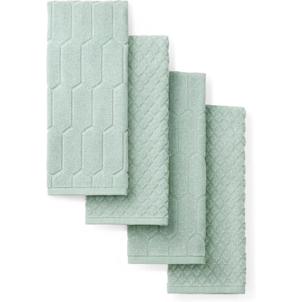 imageMartha Stewart Honeycomb Chambray Textured Kitchen Towel 4Pack Set 100 Cotton with Absorbent Terrycloth Decorative Kitchen Towels Mint Green 16x28Mint Green