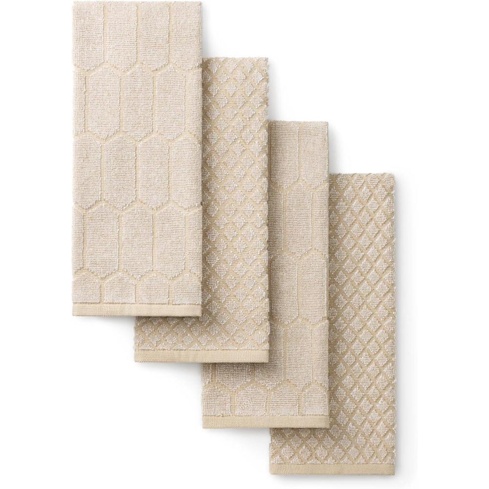 imageMartha Stewart Honeycomb Chambray Textured Kitchen Towel 4Pack Set 100 Cotton with Absorbent Terrycloth Decorative Kitchen Towels Mint Green 16x28Natural