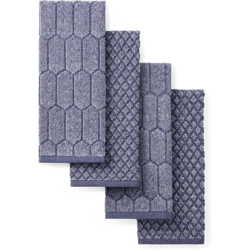 imageMartha Stewart Honeycomb Chambray Textured Kitchen Towel 4Pack Set 100 Cotton with Absorbent Terrycloth Decorative Kitchen Towels Mint Green 16x28Navy Blue