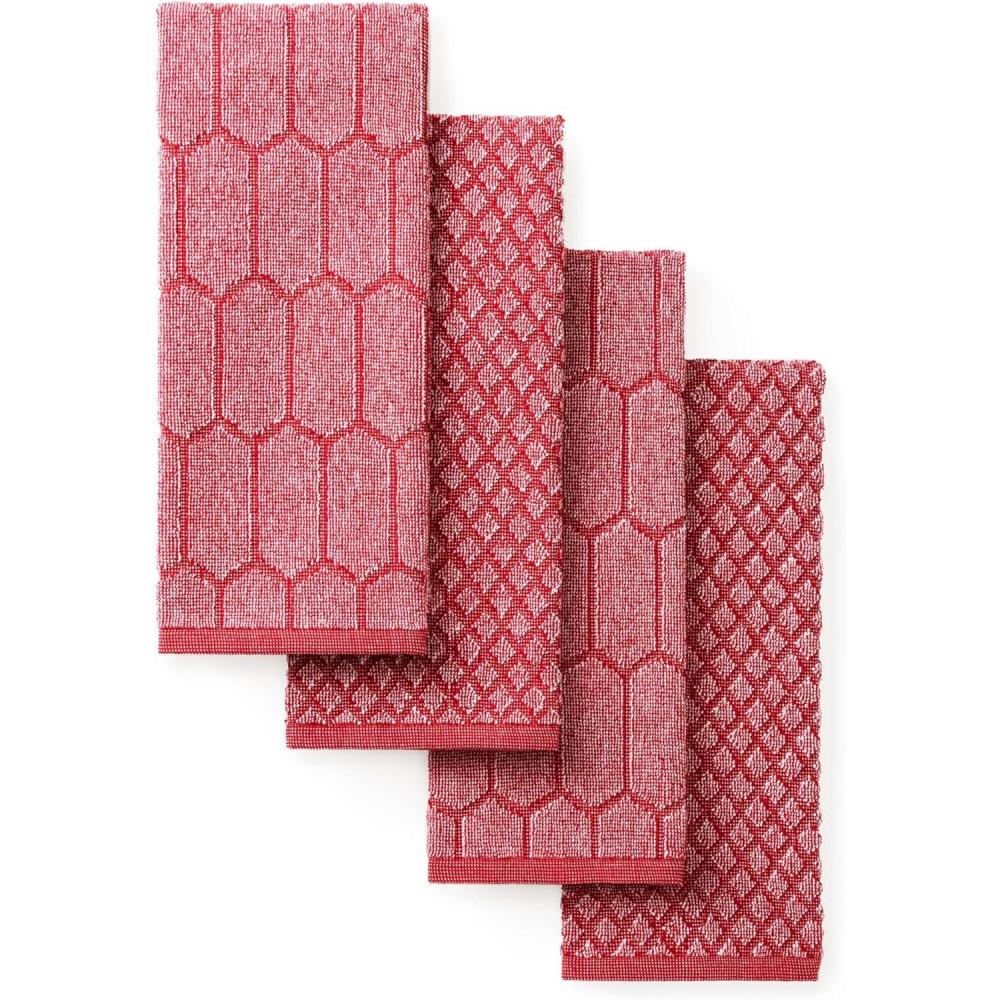 imageMartha Stewart Honeycomb Chambray Textured Kitchen Towel 4Pack Set 100 Cotton with Absorbent Terrycloth Decorative Kitchen Towels Mint Green 16x28Red