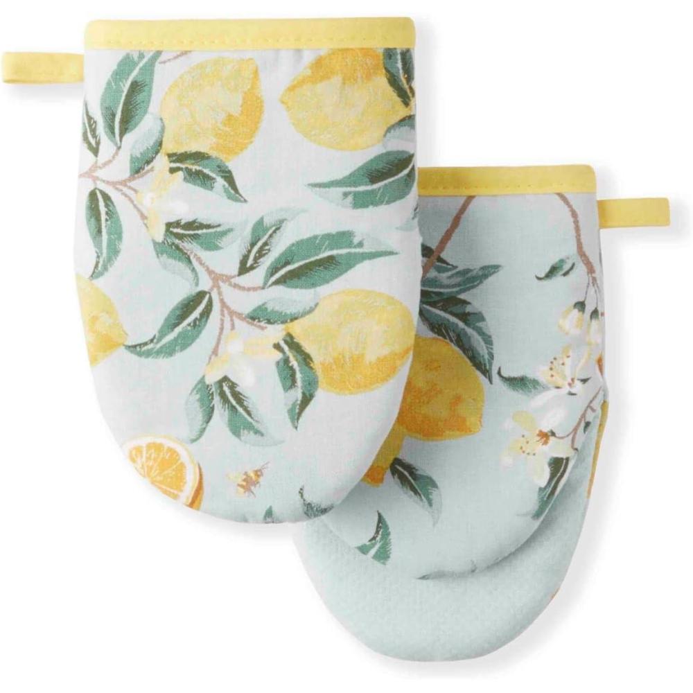 imageMartha Stewart Lemon Whimsy Mini Oven Mitt 2Pack Set Yellow 55X8Pot Holder